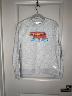 Gray Crewneck Sweatshirt with Multicolor Striped Bear Graphic